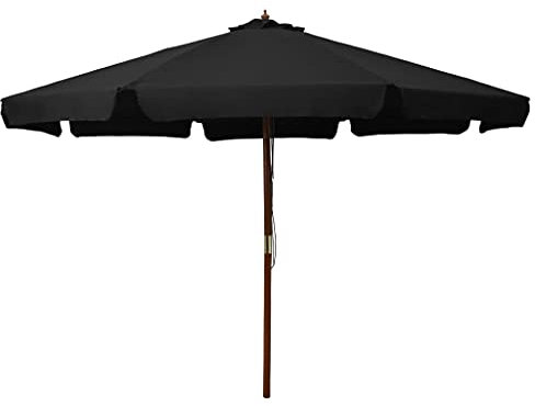 YITHOPI Sonnenschirm Holzmast丨Marktschirm丨Gartenschirm丨Terrassenschirm丨Sonnenschutz丨330 cm Schwarz