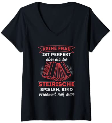 Damen Frauen Die Steirische Spielen Perfekt Harmonika Akkordeon T-Shirt mit V-Ausschnitt