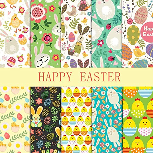 Coocar 10 Stück 25 cm x 25 cm mehrfarbige Oster-Baumwollstoffe, Fat Quarter-Bündel, Tier- und Oster-Themen-Cartoon-Muster