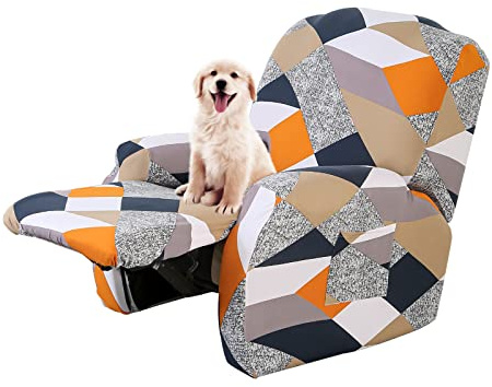 Lydevo Stretchhusse für Relaxsessel Stretch Sesselbezug Relaxsessel Sesselschoner für Relaxsessel 4-Teilig Set mit Seitentasche rutschfest Waschbar Recliner Cover,Orangen Geometrie