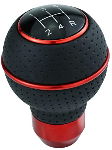 Temzzer Gear Shift Knob 5 Speed Ball Leather Shifter Stick Transmission Handle for Most Manual Automatic Vehicles (Red)