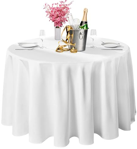 Bea's Party Runde Tischdecke für große Tische aus Polyester, 300 cm, einfarbig weiß, maschinenwaschbar, knitterfrei, für Catering, Hochzeiten, Geburtstage und Buffets (Rund 300cm Weiss)