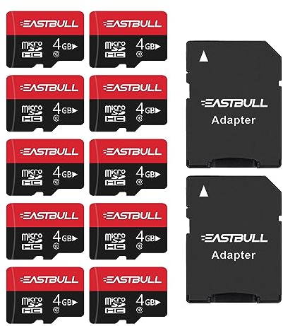 EASTBULL 4GB 10-Pack of Micro SD Card, 4GB SD Cards Pack Full HD Video 90MB/s UHS-I U1 Micro SDHC Class 10 for Surveillance Security Cam (10 Units and 2 Adapters)