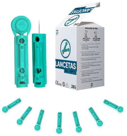 Lancetas Desechables 28G - Caja con 50 Unidades | Punta Tribiselada Estéril | Compatibles con dispositivos de punción | Uso único | Lancetas estériles para glucemia