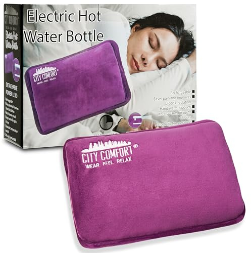 Rechargeable Electric Hot Water Bottle Heat Pad 6 Hour Warmth Temperature Control Detachable Lead Cosy Bed Warmer Hand Warmer Pouch Gifts (Purple)