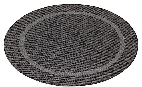 Teppium Tapis Intérieur & Extérieur Résistant aux Intempéries 200 cm Rond Noir - Tapis de Balcon, Aspect Jute et Sisal Unicolor - Monochrome - Tapis Cuisine, Lavable Jardin Patio Camping