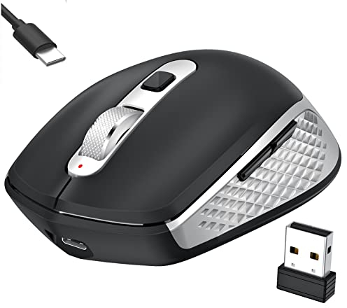 GALENMORO Bluetooth Maus Kabellos, Wiederaufladbare Ergonomische klein leise Mouse Mice für Computer Laptop Tablet, PC kompatibel mit Windows macOS Android iOS Linux - Schwarz Silber
