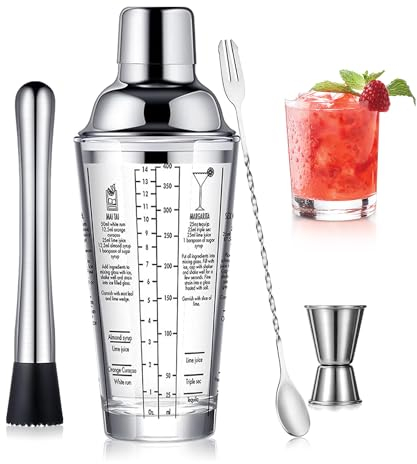 Glas Cocktail Shaker Edelstahl auslaufsicherer Deckel Boston Shaker Martini Shaker Anfänger Barkeeper Kit mit Jigger 22oz Mixed Drink Shaker mit Messungen EIS Shaker Mixing Glas Bar Tools