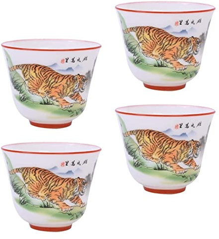 Juego de té de cerámica oriental, taza de café, taza de té for oficina y hogar, juego de té chino, 4 piezas, tazas de té de cerámica de 50 ml, patrón del zodíaco, taza de té de kung fu chino, taza de