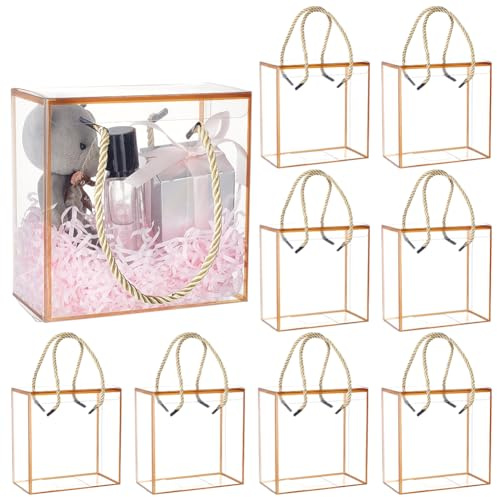 BENECREAT 10 uppsättningar genomskinliga gynnslådor, 14 x 14 x 7,5 cm presentlådor med guldkant spets och chokladgodishandtag, festfavoriter, julklapp