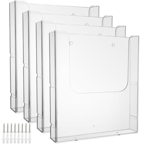 VIDETOL 4 Pièces Porte Document A4, Porte Revue Mural, Transparent Porte Brochure, Banette Acrylique pour Bureau, Hôtel, Restaurant