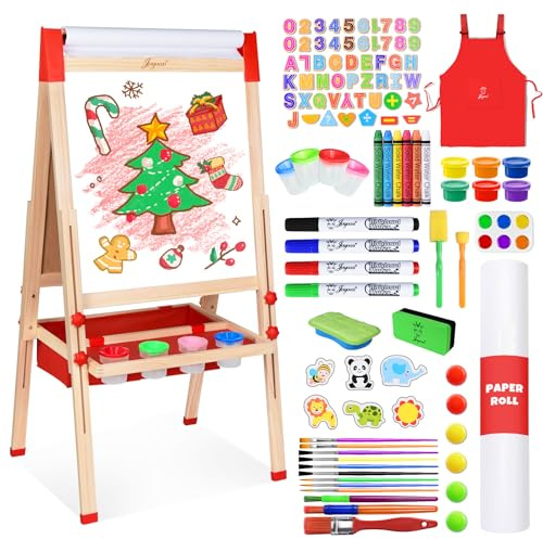 Joyooss Art Easel for Kids Easel for Toddlers,Adjustable Standing Double Sided Toddler Easels Kid Art Chalkboard with Paper Roll & Whiteboard,Easel for Kids Age 4-8 9-12