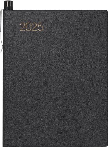 BRUNNEN Taschenkalender Modell 713 (2025), 2 Seiten = 1 Woche, A7, 160 Seiten, Leder-Einband, schwarz