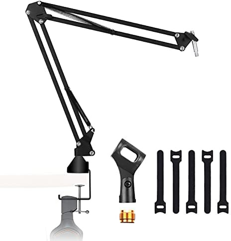 OUKMIC Microphone Arm Stand, Mic Scissor Arm Adjustable Suspension Boom with Mic Clip and 5 Velcro Cable Ties, Heavy Duty Stand for Blue Yeti Nano Snowball Ice, Recording Gaming Streaming Karaoke