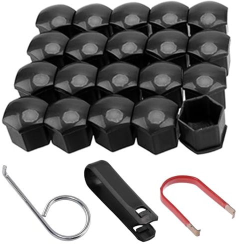 20 tapas para tuercas de rueda de 21 mm, tapas para tornillos de rueda, para tornillos, tuercas de rueda, tapas para tornillos de rueda, tapas negras con herramienta de extracción para coches (21 mm)