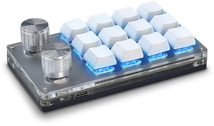 Flylin One Handed Programmable Mechanical Keyboard, Portable RGB Gaming PC With 12 Fully Programmable Keys & Knob, Macro for Office Games (White)