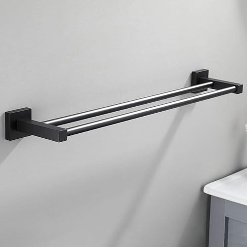 Generisch Handtuchhalter Schwarz, Handtuchstange Edelstahl, Wand Handtuchregal 100cm Mit Bohren Wandmontage Für Dusche Badezimmer