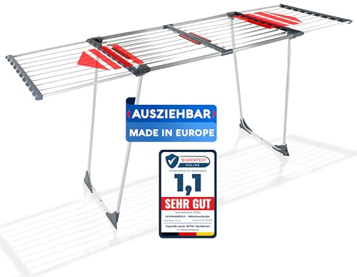 SCHWANFELD® Wäscheständer ausziehbar [20M TROCKENLÄNGE] - wäscheständer hoch - Premium Wäschetrockner Ständer - Faltbarer Wäsche Ständer XXL - ausziehbarer wäscheständer - Standtrockner rutschfest