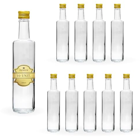 Espirito Rebelde - 10 botellas de cristal de 500 ml con tapón de rosca dorado - Botellas versátiles para aceite de oliva, ron, whiskey, ginebra, tequila, licores