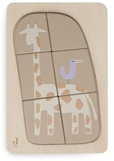 Jollein Holzpuzzle - Giraffe - Holzspielzeug für Kleinkinder, Ab 1 Jahr - 6 Puzzleteile - 100% FSC Zertifiziert - Giraffe