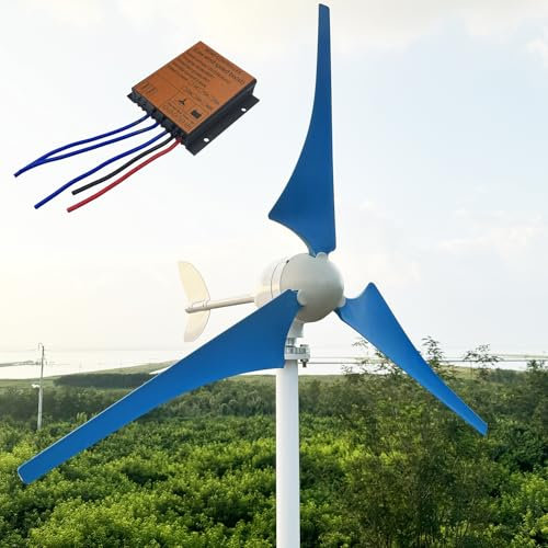 ZHOZHUT 800W / 1000W / 1200W Kit De Turbina Eólica 12V 24V 48V Aerogenerador Portátil Doméstico con 3 Aspas Azules Y Controlador MPPT, Dirección del Viento Ajustable para Jardines, Tejados,1200w,48V