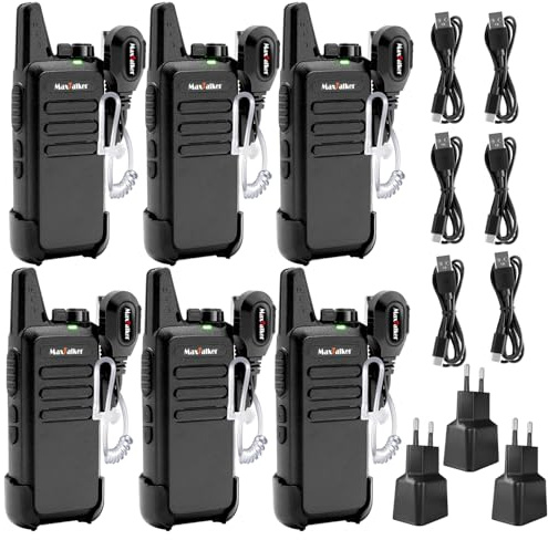 Aufladbar Walkie Talkie Kinder Funkgerät: MaxTalker MT1 Walkie Talkies für Kinder Erwachsene, Walky Talky mit großer Reichweite und Ohrhörer für Schule, Camping (6 Stück)