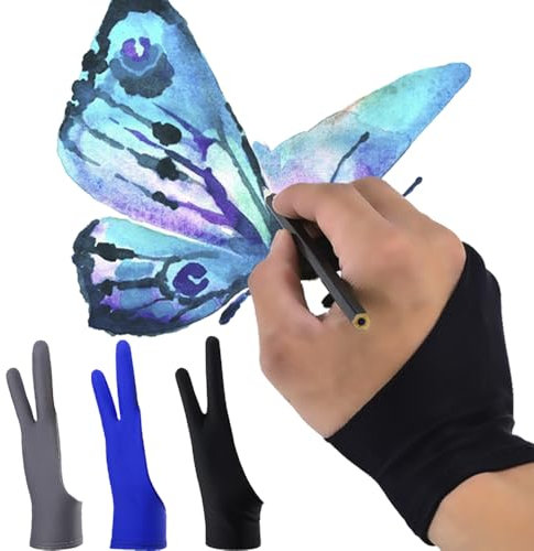 ZGIOPGEIN 3 Pcs Artist Glove High-Elastic Drawing Glove Anti-Fouling Two Finger Gloves Left or Right Handed Gloves for Art Creation Graphics Drawing Tablet Pad