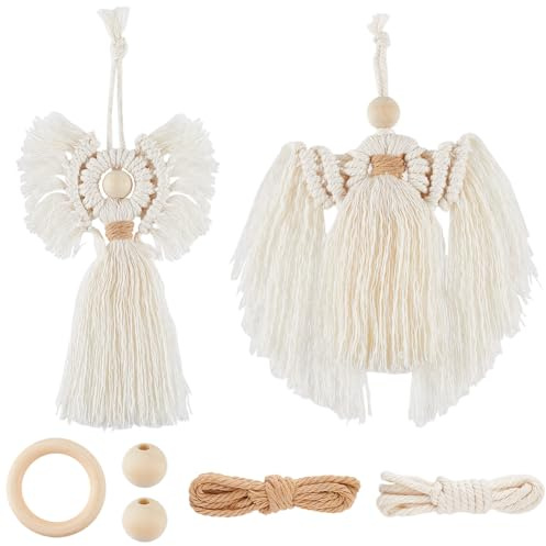 SUNNYCLUE 2 Set Boho Makramee Set Makramee Ornament Set Anleitung Enthalten Weihnachtsengel Makramee Schlüsselanhänger Set Mit Quaste Makramee Sets Für Anfänger Und Erwachsene DIY W