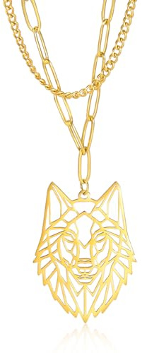 VASSAGO Collar de lobo para hombre y mujer, collar de cabeza de animal de acero inoxidable, estilo gótico, punk, rock, para hombre, joyería de moda, talla única, Acero inoxidable, No es una piedra
