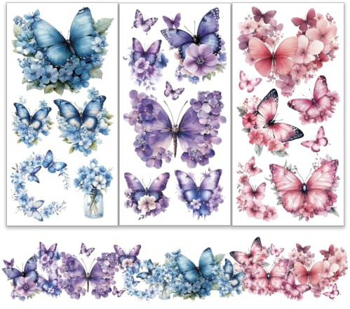 OLYCRAFT 3 Stück/Set Schmetterlingsblumen Transferfolien Zum Aufreiben Für Möbel Und Kunsthandwerk 15x30cm Schmetterlingsblüten Möbeltransferaufkleber Mehrfarbige Möbelaufkleber Dekor