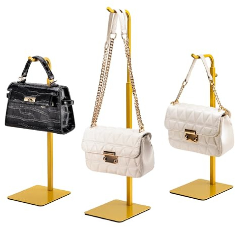 3er-Pack Handtaschenhalter Handtaschen-Präsentationsständer: Goldener Aufhängerständer für Taschen, Handtaschen und Kränze, verstellbarer Hakenständer für Tischplatte, Schrank und Einzelhandelsnutzung