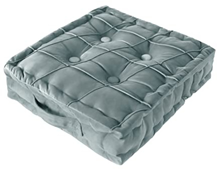 LELEFIDO Samt-Bodenkissen mit Griff, quadratisches Meditationskissen, bequeme Boden-Sitzgelegenheit für Erwachsene, tragbare Kissen für Yoga, Büro, Wohnzimmer (Grau, 45,7 x 45,7 x 12,7 cm)