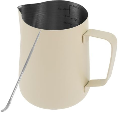 Lechera Acero Inoxidable Jarra for espumar leche de acero inoxidable, jarra con boquilla larga y redondeada, Espumador de leche, jarra vaporizadora de leche profesional for Barista para Espumar(White)