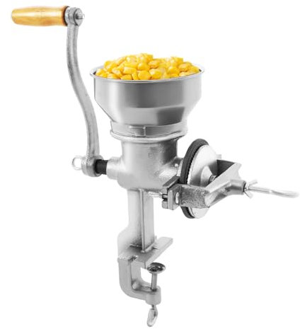 Molino de grano manual de espesor ajustable, molino de café manual de plata trituradora de grano para hogar, restaurantes y plantas de procesamiento especializadas para moler cereales, frijoles, café