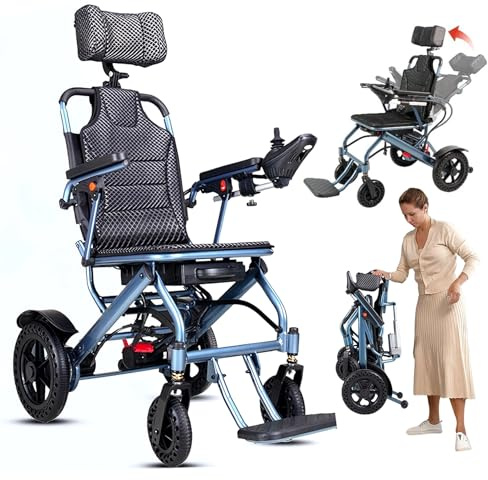 ZQHQKJ Faltbarer Elektrorollstuhl für Erwachsene mit Liegefunktion, Leichtgewicht E-Rollstuhl, Dualmotor-Antrieb, 150kg Traglast, Abnehmbarer Akku & Höhenverstellbare Armlehnen,6A