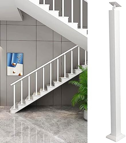 GOUZIBHD Metal Stairs Banister Handrails Stair Spindle Square Metal Railing Spindles, with 270 Degree Adjustable Bracket, for Deck Front Porch Steps Garden White(Size:85cm)
