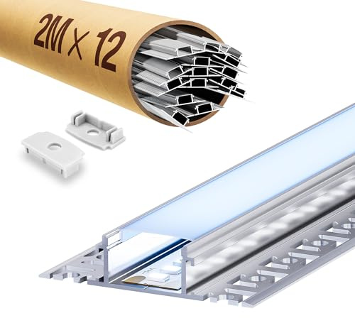 ClarivantiLED LED Trockenbauprofil Schiene aus Profil mit Diffusor，Geeignet für LED-Streifenprofile bis 20 mm,Größe:2000x61,8x13,8mm (inkl. Montageflügel) (SP45, 12 * 2m(Insgesamt 24m))