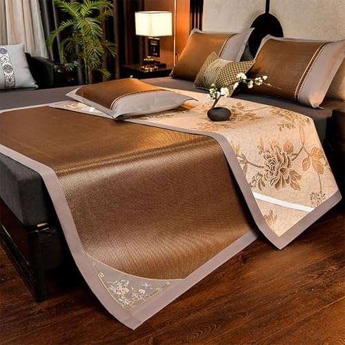 Sommer Schlafmatte Bambus, Faltbare Bambus-kühlmatratze, Rutschfest Atmungsaktiv, Bambusmatte Bett Schlafen Pad Für Die Kühlung Im Schlafzimmer Zu Hause-Doppelseitige Verwendung(Color A,120cm)