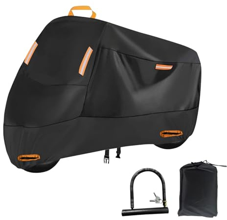 ACESOME Bache Moto, Oxford 210D Bache Exterieur Etanche, Housse Moto Exterieur, avec Bandes réfléchissantes et Sac de Rangement pour Moped Scooter Motocross (avec Serrure, XXXL 265 x 105 x 125cm)