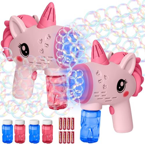 Pistolet a Bulle, 2 Pièces Pâques Machine a Bulle avec 4 Bouteilles, Jeux Exterieur Enfant 2 Ans, Automatique Pistolet à Bulles Jouet et Cadeau pour Mariage Anniversaire