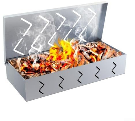 HpLive Barbacoa de acero inoxidable con tapa abatible de 90°, caja para ahumar para barbacoa de gas, parrilla de carbón eléctrico, caja para ahumar, caja para ahumar, caja de aroma