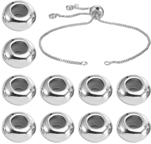 10 Pièces Spacer Stopper Breloques en Acier Inoxydable avec Élément en Caoutchouc Stoppeur Charms Pour Bracelets Européens à Faire soi-même (Argent)
