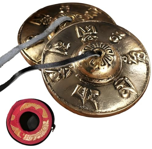 Cloche de méditation tibétaine en cuivre, gong avec mantra à six syllabes, avec étui pour guérison énergétique et thérapie de yoga