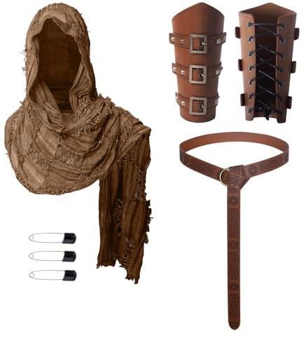 3PCS Mittelalter Ritter Zubehör Set, Renaissance Wikinger Stil,Halloween | Umhang Schal,Renaissance Ledergürtel, Schnallenbandage,Vintage Mittelalter Stil für Damen Herren;Renaissance Rollenspiel