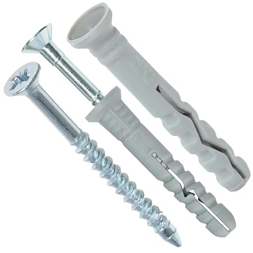 doitBau Nageldübel Schlagdübel – Einschlagdübel vormontiert – Senkkopfschraube Stahl verzinkt – Polypropylen Dübel kragen – 120 x 8 mm – 100 Stück für Beton Stein Trockenbau