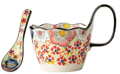 yampiyt Soup Bowls, Soup Mugs, Polish Ceramic Hand Painted Soup Bowl, Dishwasher & Microwave Safe