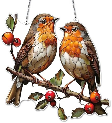 Robin Garden Ornaments, Sun Catcher Memorial Gift, Acrylic Garden Bird Ornament with Hanging Chain, Large Window Suncatchers for Indoor & Outdoor Decor, Thoughtful In Memory of Loved One Gifts