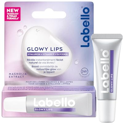 LABELLO - Hyaluron Tube Glow - Soin Des Lèvres - 24H D'Hydratation - Lèvres Nourries & Brillantes - Acide Hyaluronique, Vitamine E & Glycérine - Vegan - 10 ml