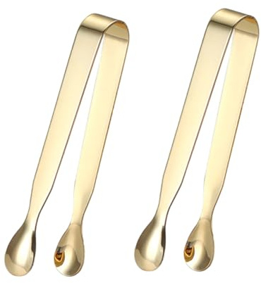 STOBAZA 2 piezas Pinzas de Acero Inoxidable Doradas para Hielo y Terrones de Azúcar Resistentes Ligeras y Portátiles para Cócteles Café Helado y Bebidas Frías