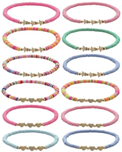 HUVZOR 12 Pezzi Braccialetti Amicizia, Braccialetti Bambina Intrecciato Regolabile con Stelle e cuori, Bracciale Amicizia per Bambini, Bomboniere per Feste di Compleanno per Bambine